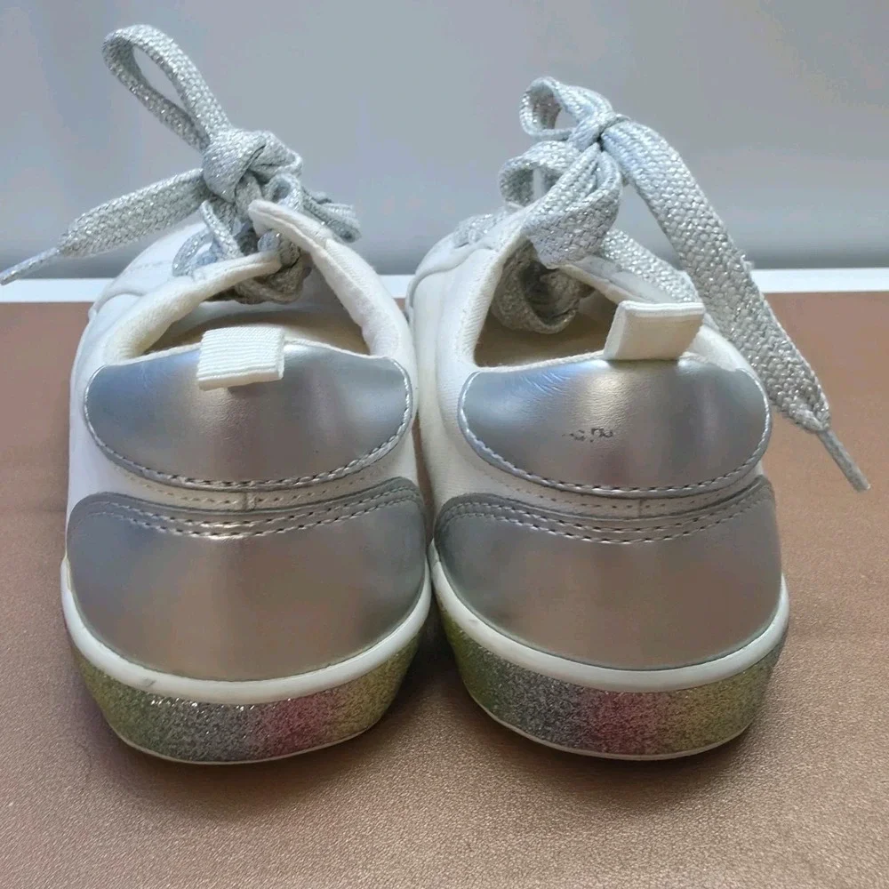 Gap Kids Cream Canvas Sneakers Sparkly Rainbow Trim Silver Laces Girls Size 4
